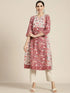 Women Rose & White Floral Printed Cotton Straight Kurta